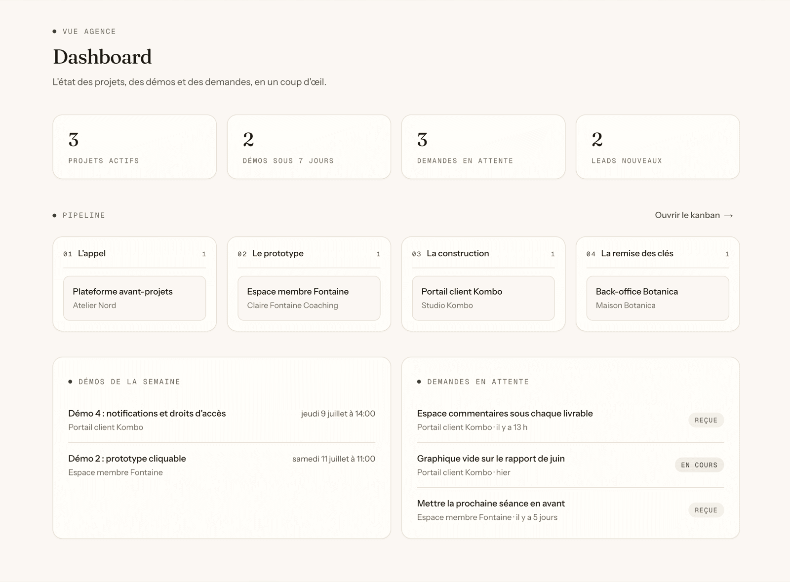 Client portal & back office — screenshot of the platform